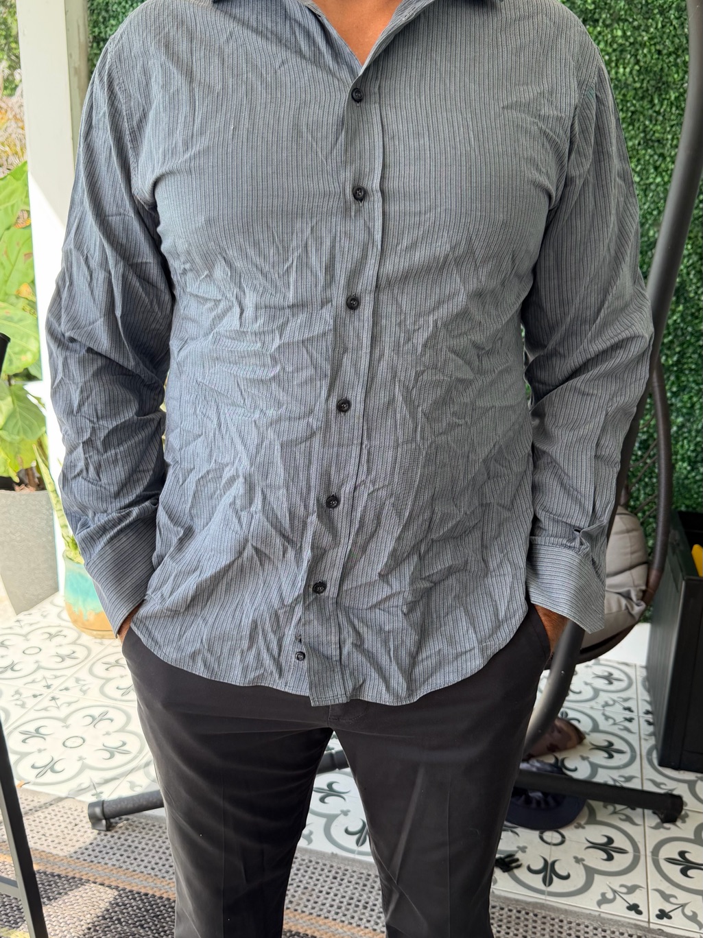 Vintage Emporio Armani Blue Pinstripe Dress Shirt